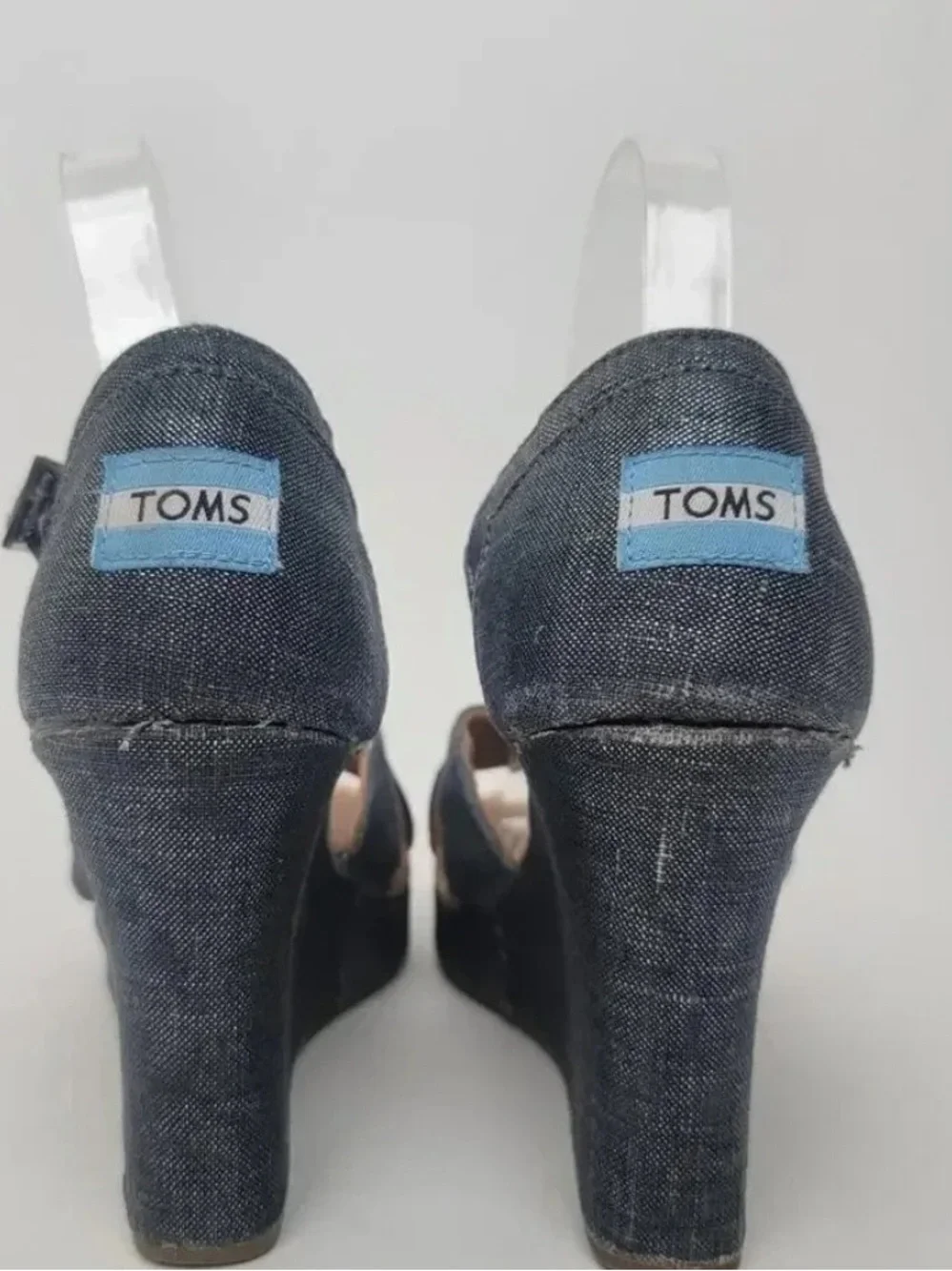 Toms Dark Denim Blue Wedge Sandals with Ankle Strap
